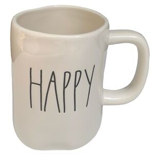 Rae Dunn HAPPY Mug Coffee Tea White Black Large Letters Dimples NWT 2017 OG